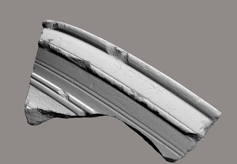 Fragment of a limestone jar, onto which the name "Yosef" is etched.