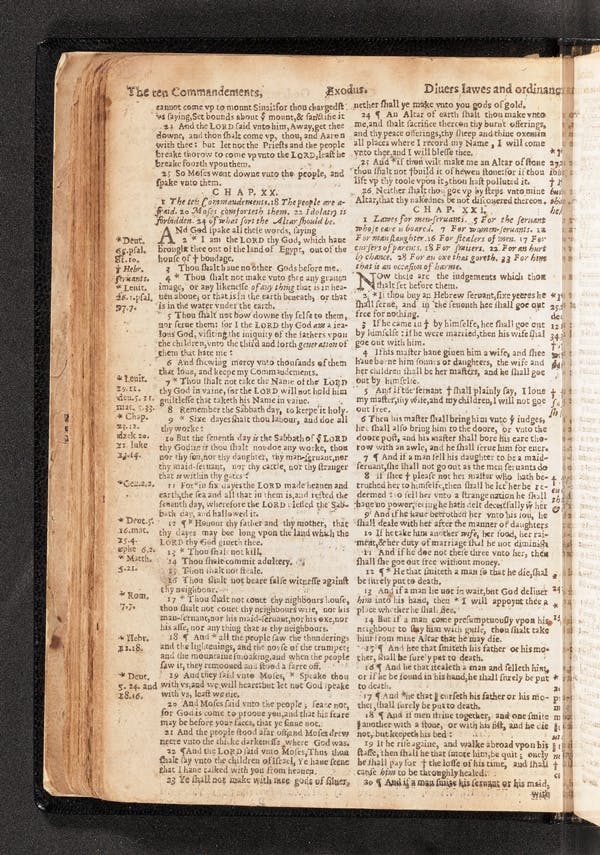 The Wicked Bible, open to Exodus 20 and Leviticus 19.
