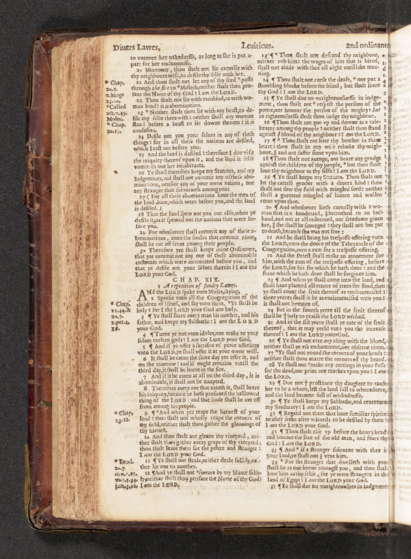 The Wicked Bible, open to Exodus 20 and Leviticus 19.