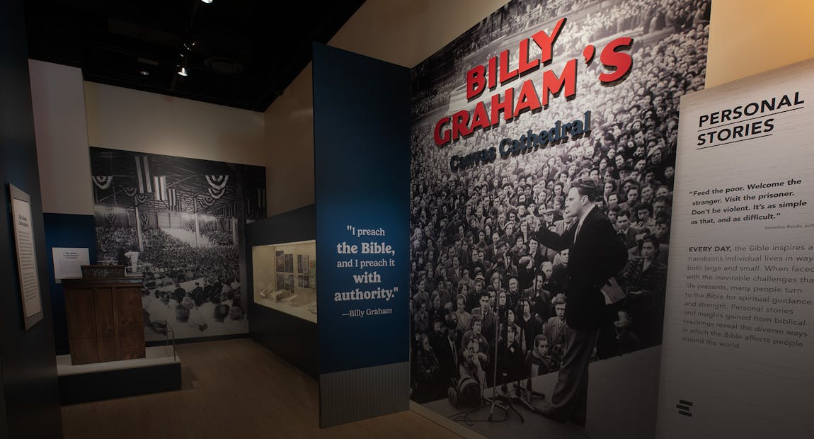 Billy Graham's Canvas Cathedral exhibit entrance view