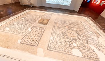 The Megiddo Mosaic on display in Museum of the Bible’s special exhibit, The Megiddo Mosaic: Foundations of Faith, open through July 6, 2025.