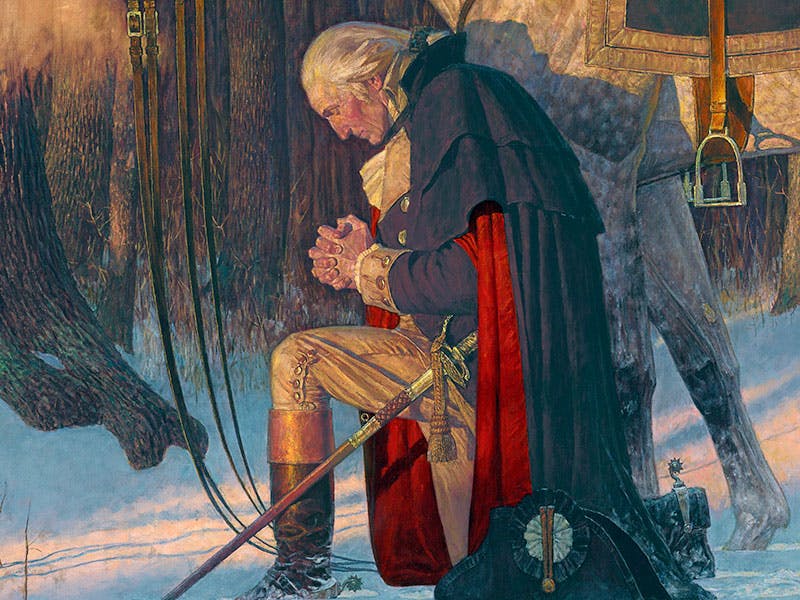 Close up image of The Prayer at Valley Forge by Arnold Friberg, detail