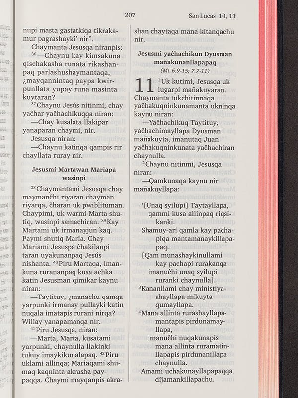 Quechuan passage of the universally beloved Parable of the Good Samaritan, right page