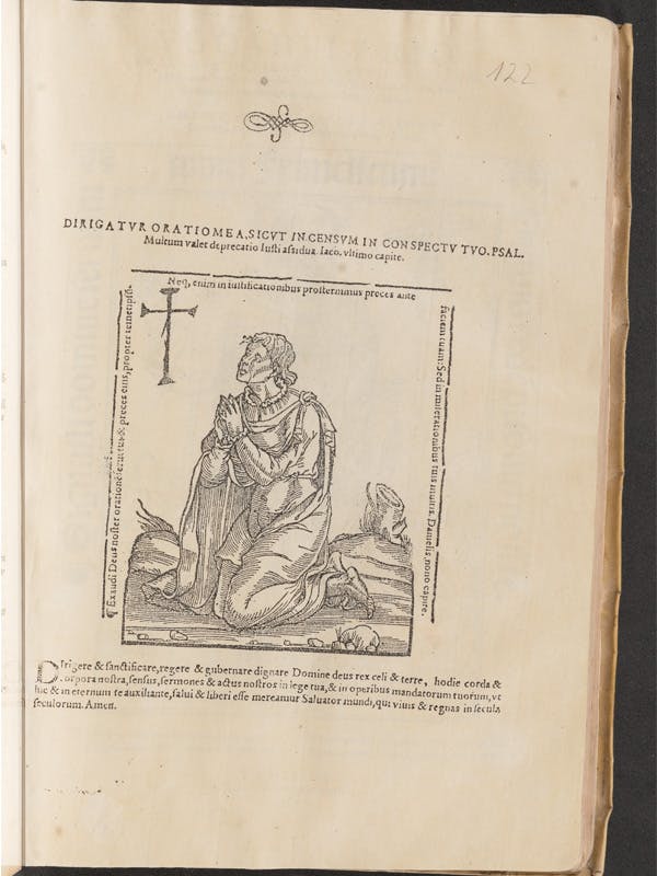 An illustrated page with prayers in Vocabulario en Lengua Castellana y Mexicana.