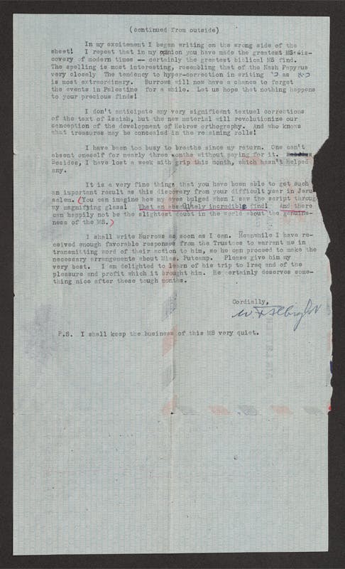 Letter from Professor W. F. Albright