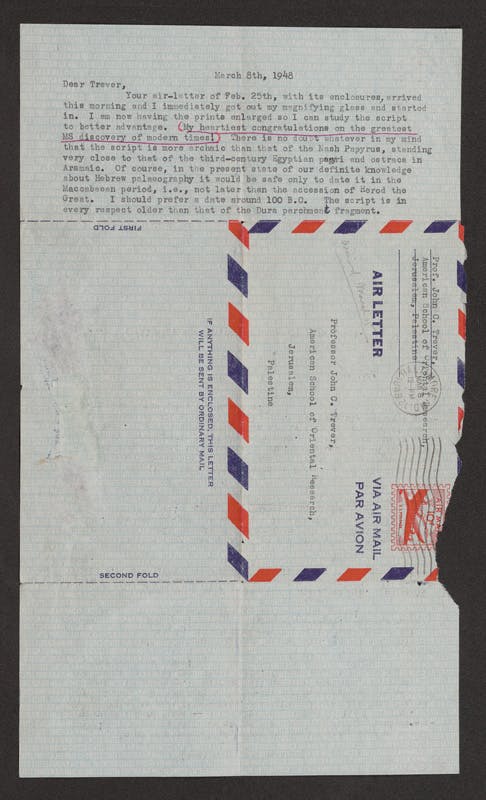 Letter from Professor W. F. Albright