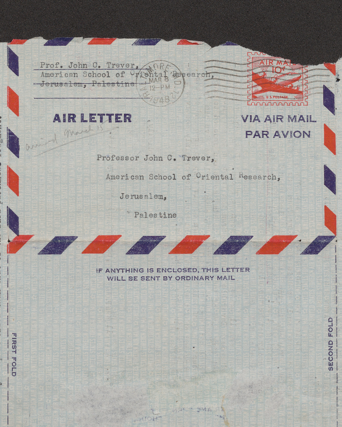 Letter from Professor W. F. Albright