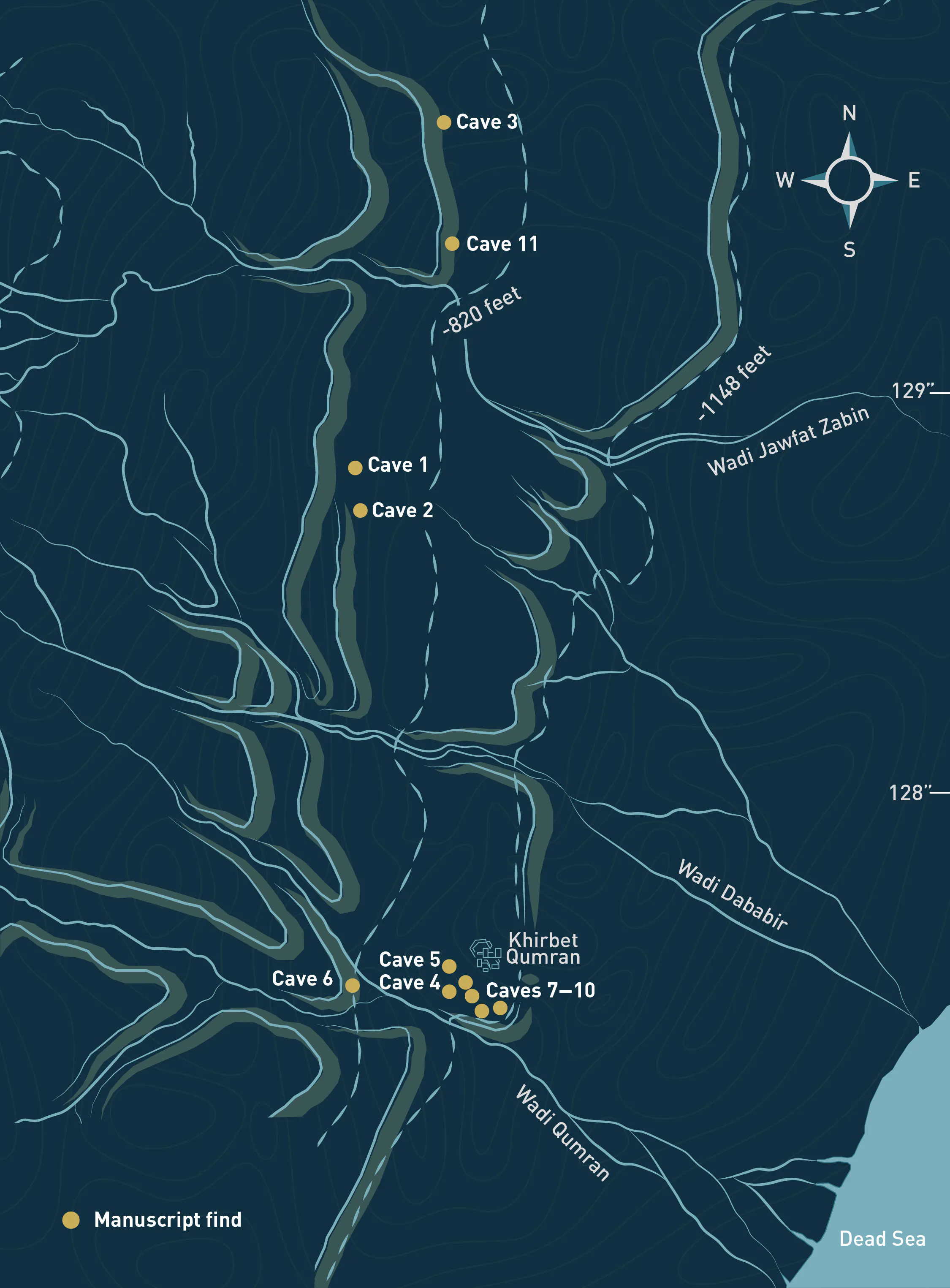 Site map of where the Dead Sea Scrolls were found.
