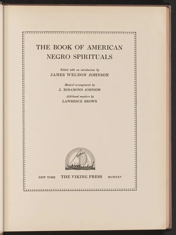 Interior page of The Book of American Negro Spirituals, by James Weldon Johnson and John Rosamond Johnson