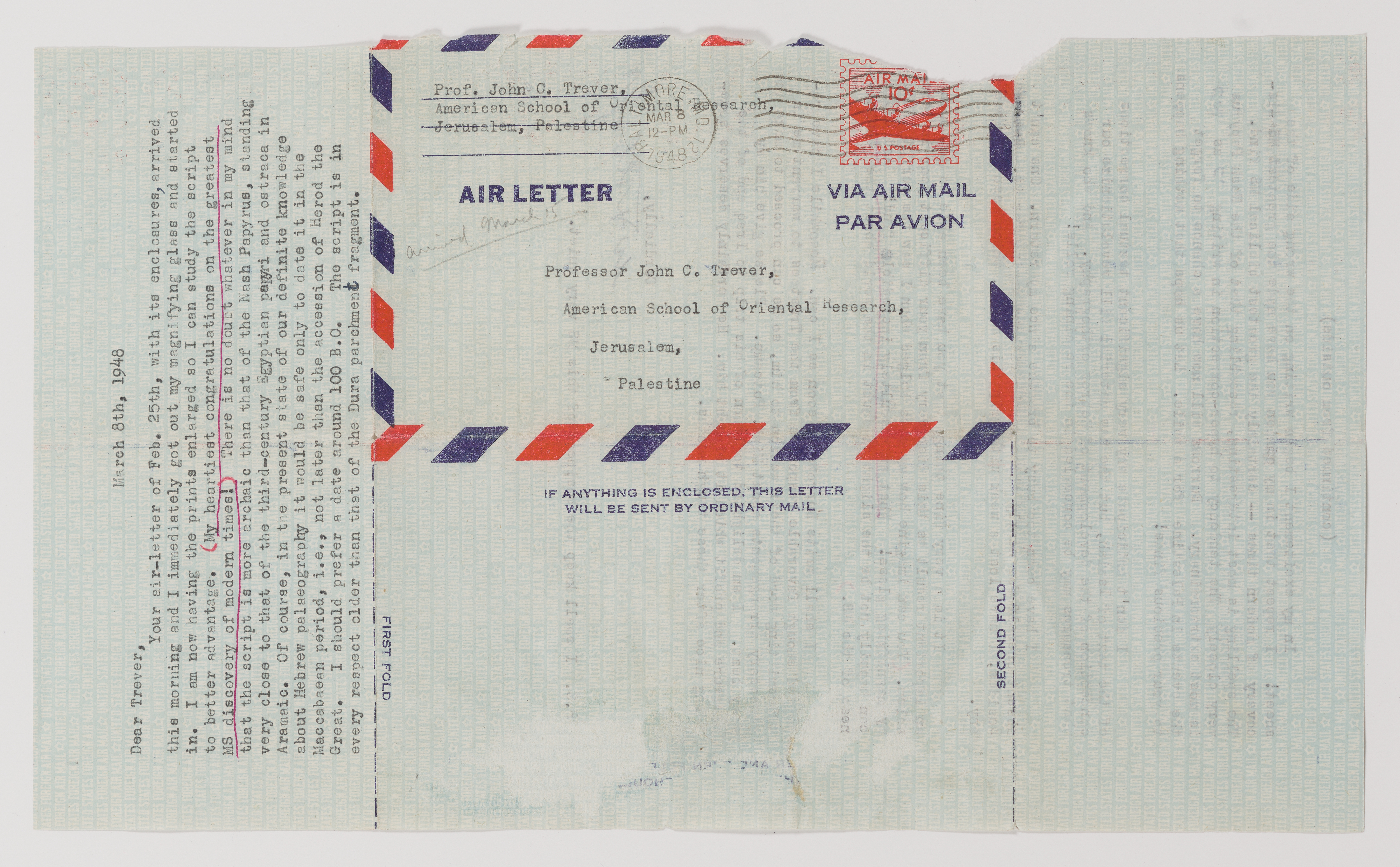 Letter from William F. Albright to John C. Trever
