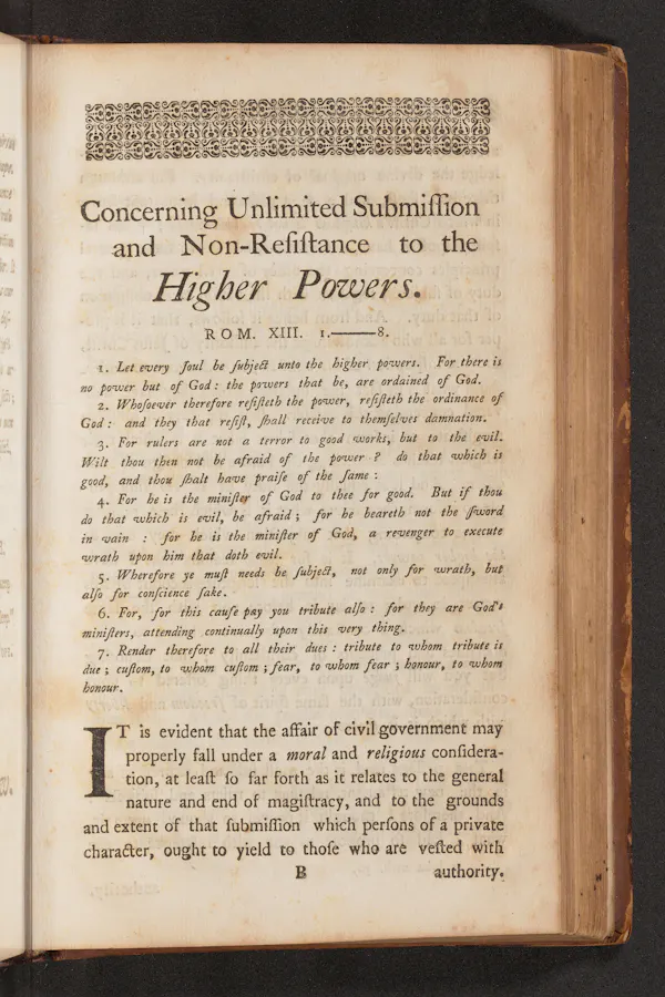 Title page of Jonathan Mayhew's sermon