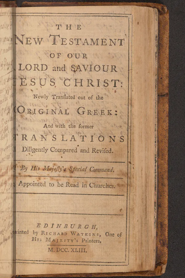 The inside of the Bradlee Bible; this page is the title page of the New Testament