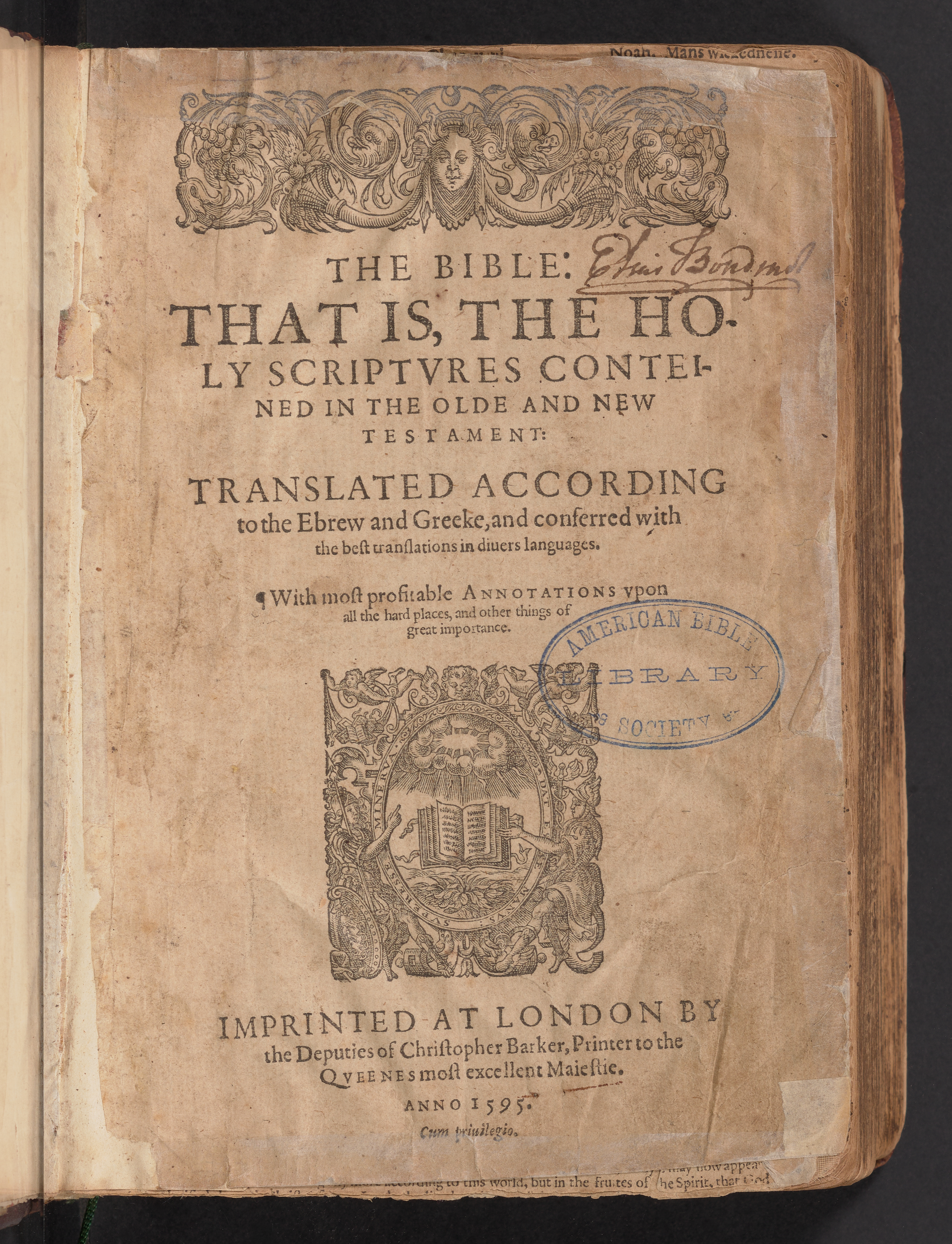 Title page of Elias Boudinot's Bible