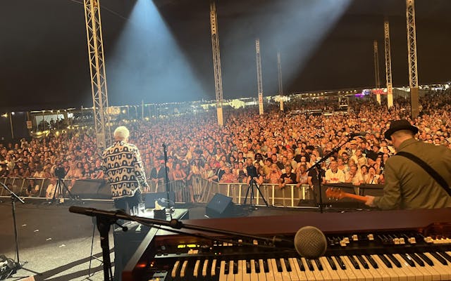 View from Paddy Milner's piano on stage with Sir Tom Jones