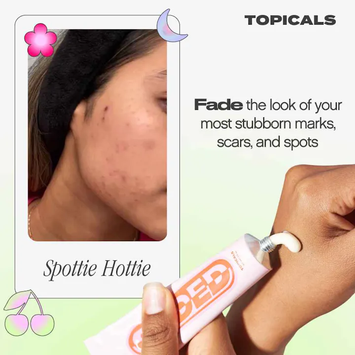 Topicals Faded carousel ad showing the serum applied to a dark spot