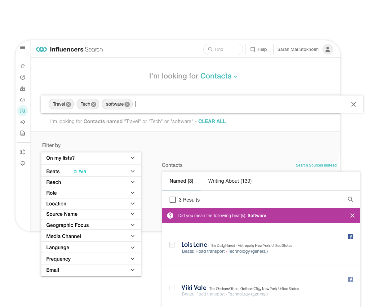 Cursor selecting an option in the Meltwater media database.
