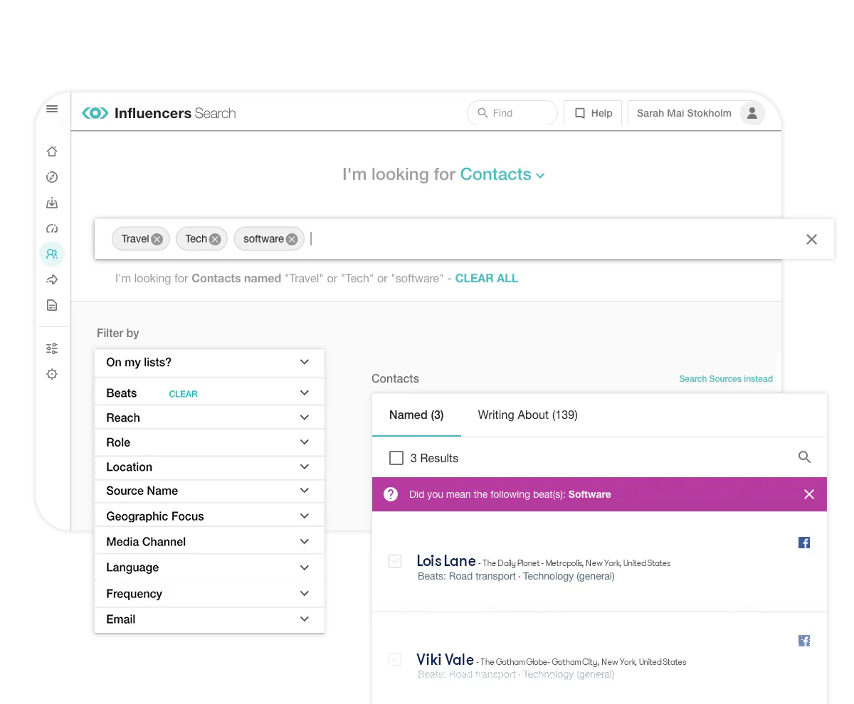 Cursor selecting an option in the Meltwater media database.