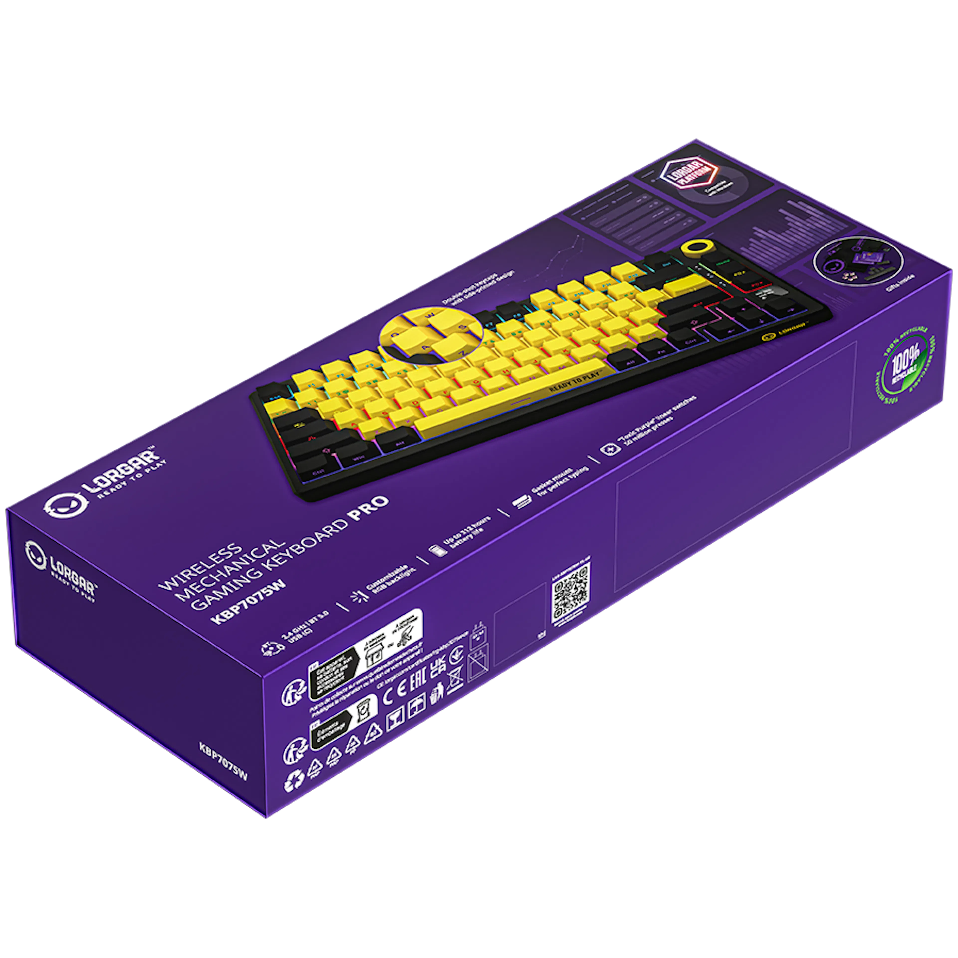 Lorgar KBP7075W – Wireless 75% Mechanical Gaming Keyboard - Yellow/Black