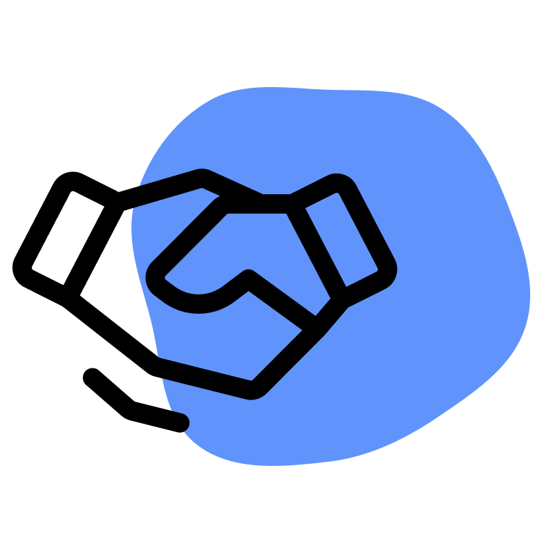 Vector art of two hands shaking in front of a blue shape, on a transparent background