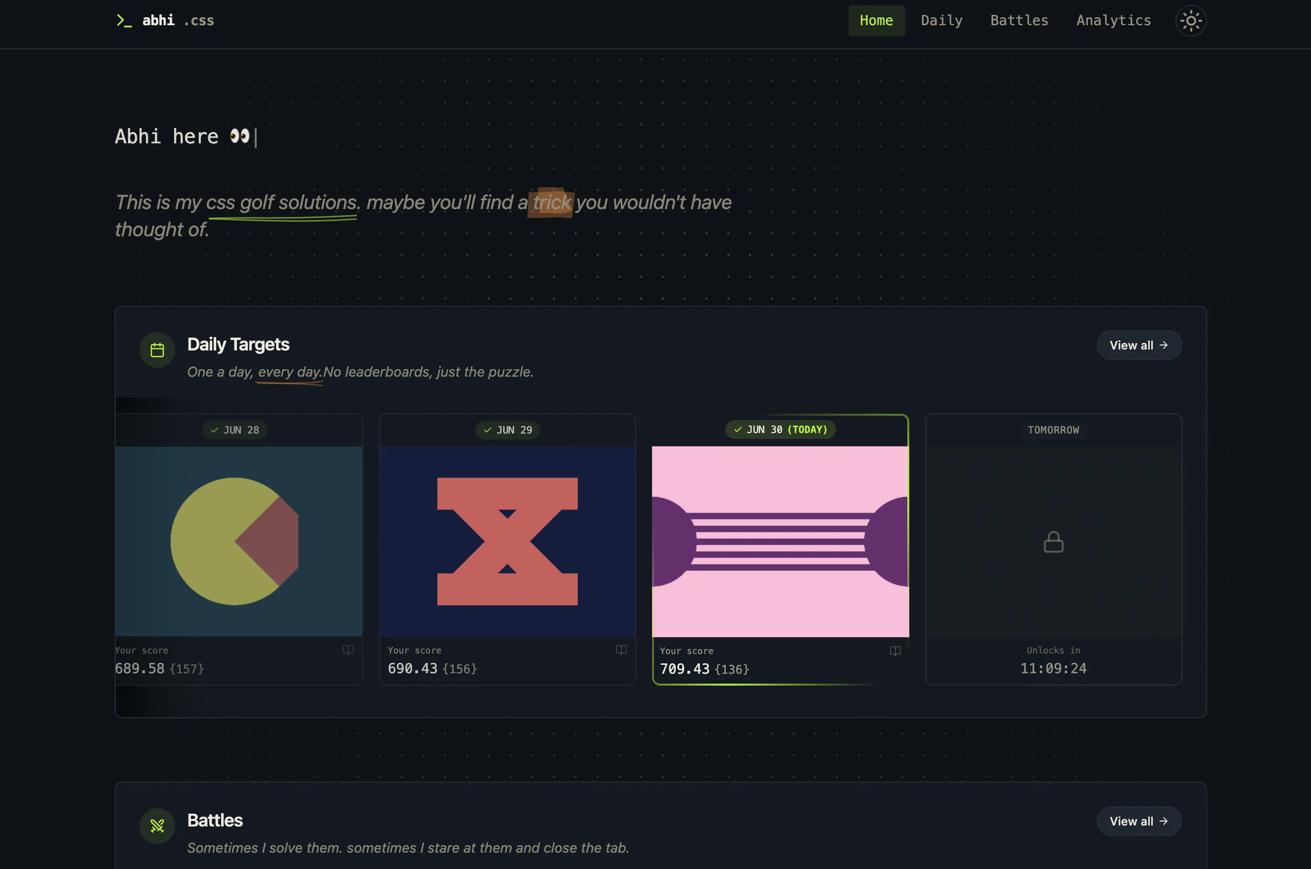 HomePage of My CSSBattles Solution Archives