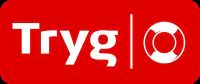 En rød banner med ordet Tryg og visualisering av en flytebøye i hvitt