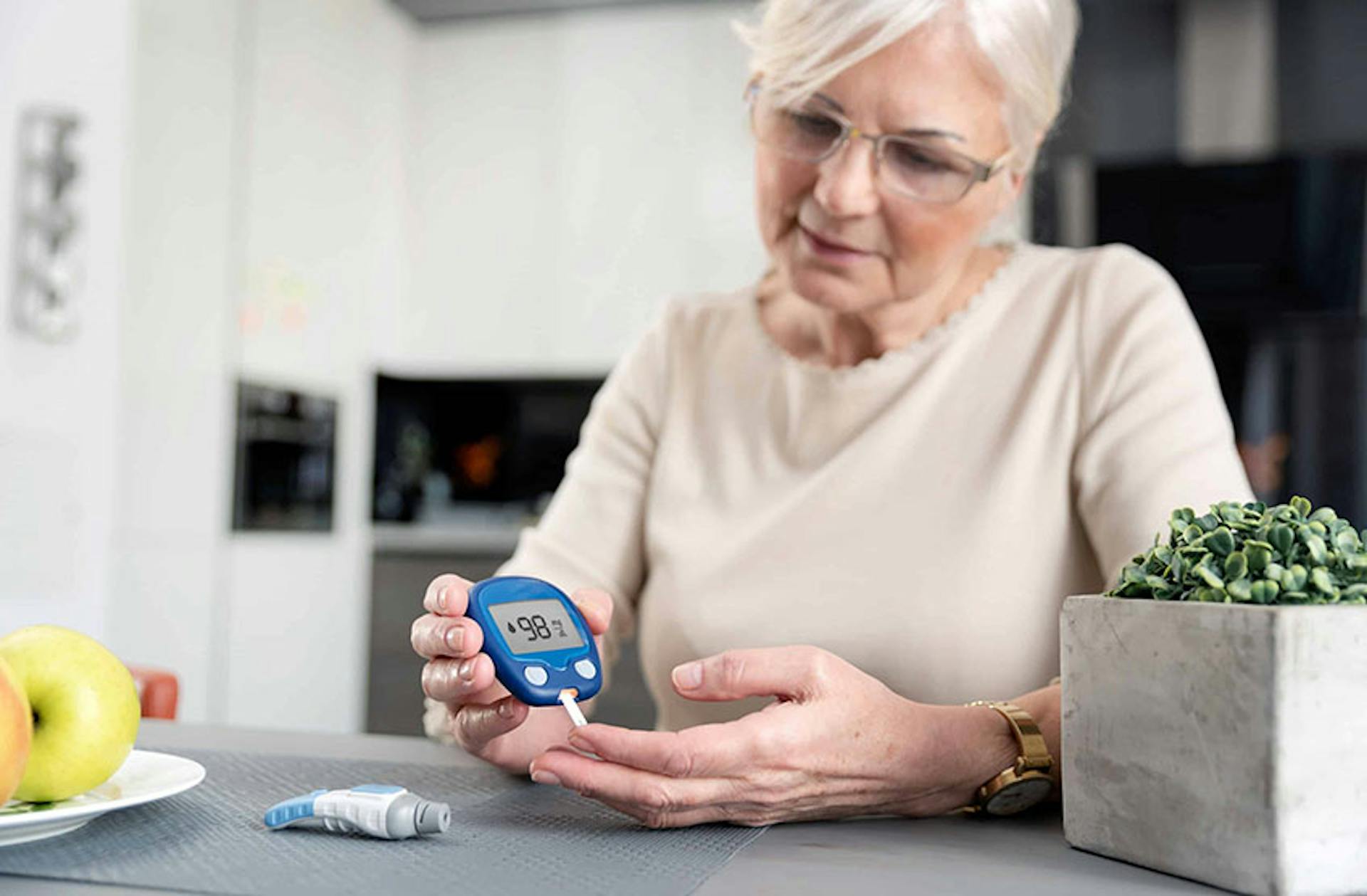 Woman checking her sugar level