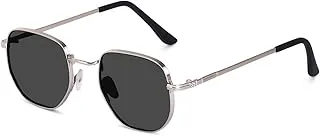 SheomyHexagon Glasses Silver Frame Black Shades, Photo Props Unisex Sunglasses (Pack of 1 (Black)) -022