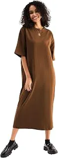 sassafrasBasics Women's Brown Oversized T-Shirt Dress-M