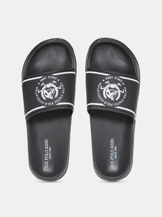 U.S. Polo Assn. Men Black & White Printed Sliders