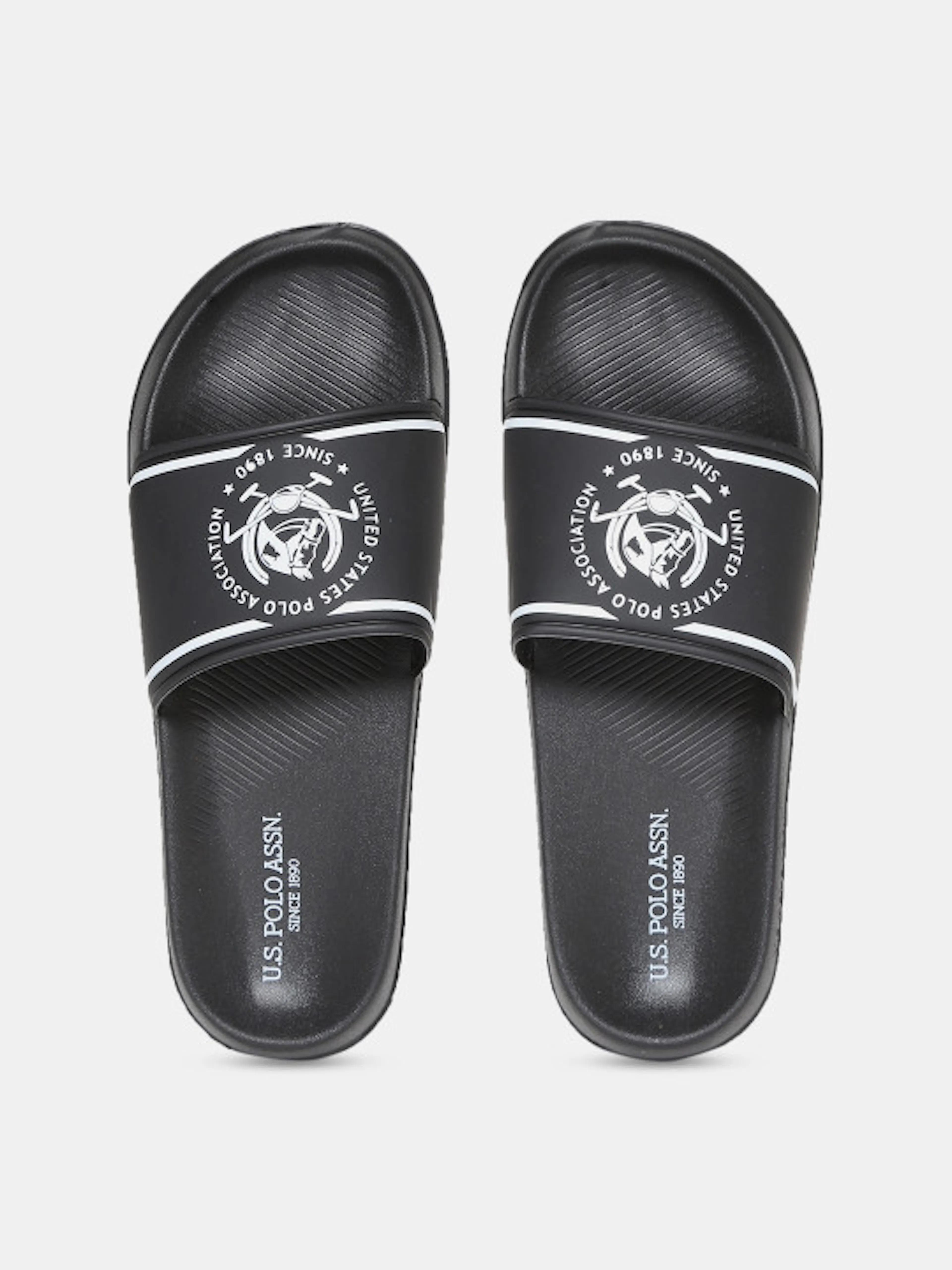 U.S. Polo Assn. Men Black & White Printed Sliders