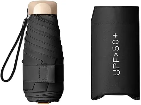 Compact Pocket Umbrella for Sun Protection & Rain, 3 Fold UV Umbrella, Mini Travel Umbrellas for Men & Women, Lightweight Foldable Umbrellas for Bag, Purse & Daily Outdoor Use (Black)