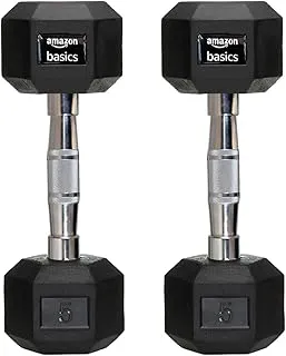 amazon basicsRubber Encased Hex Dumbbell Weight Set Of 2, 5 Kg,Black