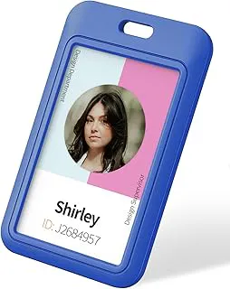 Topkey Blue Pack of 1 Sliding ID Badge Holder, Heavy Duty Hard Plastic ID Card Protector Case for Office School Nurse Badge Credit Cards Proximity Cards Driver’s Licenses and Passes, Vertical