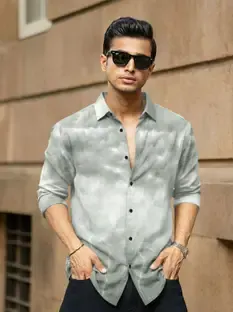 SANBROS Men Printed Casual Grey Shirt