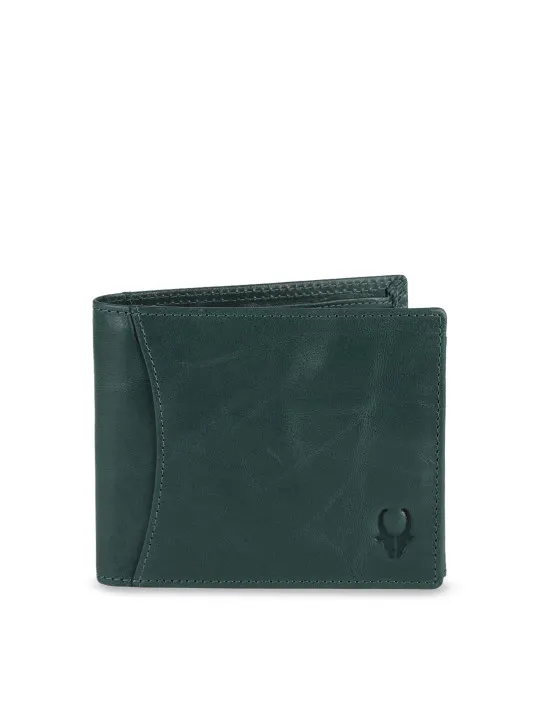 WildHorn Men Teal Blue Solid RFID Protected Leather Two Fold Wallet