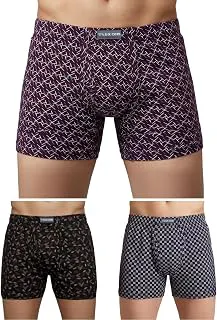 Lux CoziMen's Cotton Trunk Printed Inner Elastic Long Color and Print May Vary Pack of 3