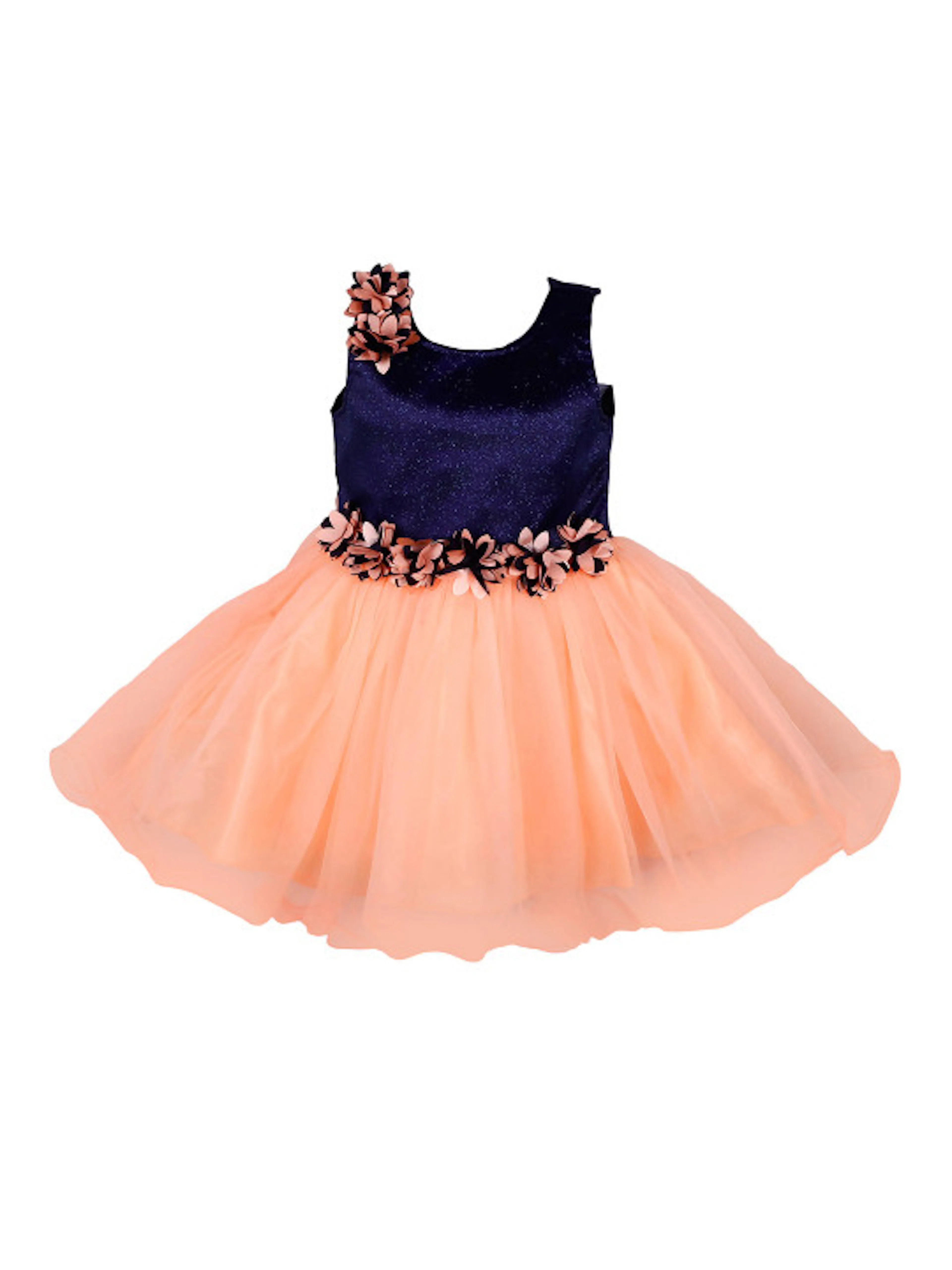 Wish Karo Girls Peach-Coloured Colourblocked Fit and Flare Dress