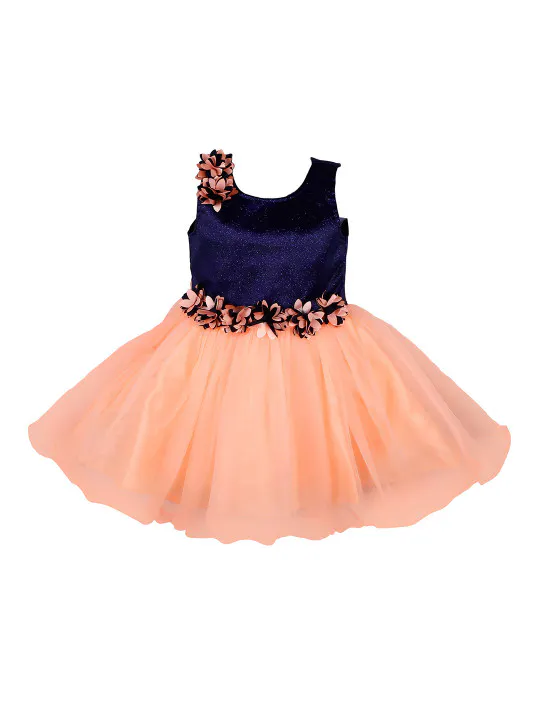 Wish Karo Girls Peach-Coloured Colourblocked Fit and Flare Dress