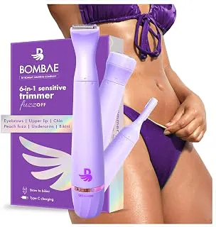 Bombae 6-in-1 Sensitive Trimmer for Women | Facial Hair Removal Machine | Bikini Trimmer for Woman | Private Part | Face, Eyebrow & Underarm | 90 Min Runtime, C Type Charging, Waterproof, Painless
