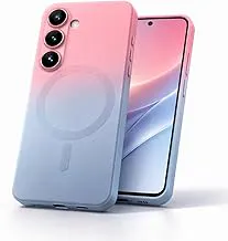 amazon basics Gradient Mag-Safe Case for Samsung Galaxy S25 5G | Soft Silicone Shockproof Cover with Camera Protection | Slim Lightweight Design | Smooth Touch & Durable - Pink & Blue