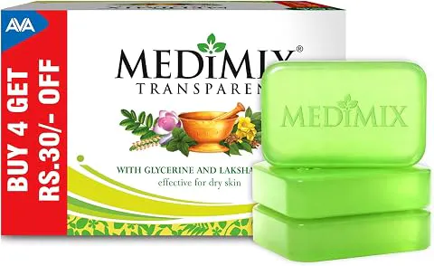 Medimix Transparent Ayurvedic Traditionally Made Bathing Bar Soap 125g (Pack of 4) | Infused with Glycerine and Lakshadi Oil | Effective for Dry Skin Moisturizing