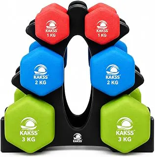 KakssNeoprene Dumbbells sets (1kg + 2kg + 3kg Set)12kg Dumbbell With Stand New