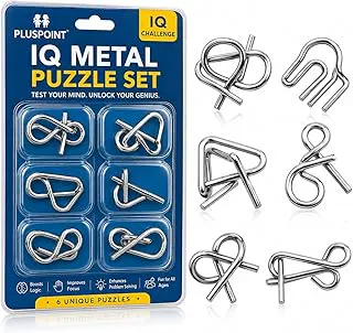 PLUSPOINT Brain Teasers Metal Wire Puzzle Set of 6 IQ Mental Puzzle Toys for Gifts, Party Favors, Prizes, Disentanglement Puzzle Unlock Interlock Toys IQ Brain Teaser Challenges