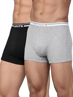 Levi's003 Classic Trunk for Men | 100% Pure Cotton | Solid | Durable Comfort | Breathable Men's Underwear | Anti-Roll Waistband | Extra Supportive Gusset | No Ride-Up Leg Fit | Pack of 2