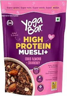 Yogabar High Protein Muesli 350g | 23g Protein per 100g | With Probiotics | Easy on gut | Choco Almond +cranberry | Protein Snack | High Fiber Food | Breakfast Cereal