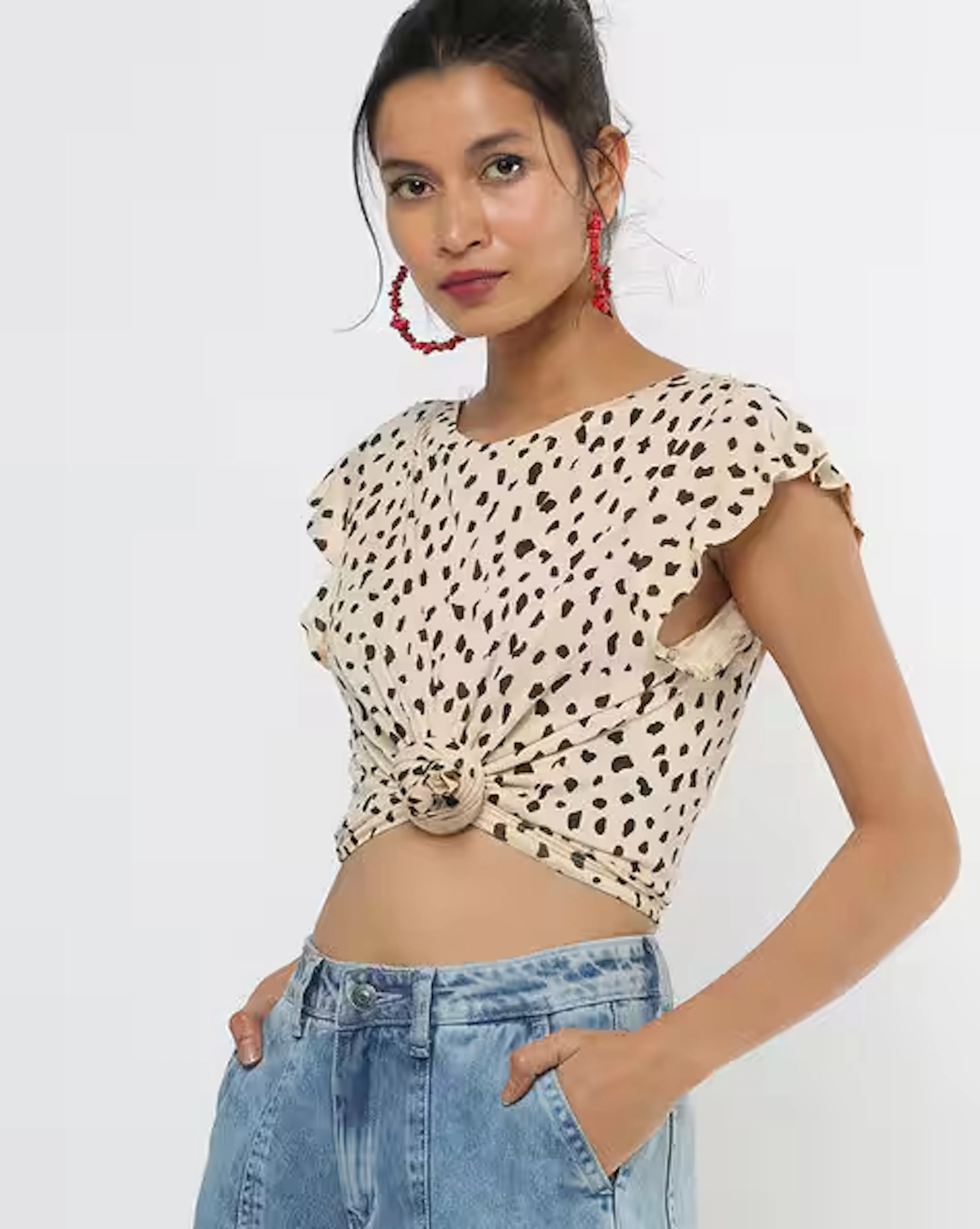 Printed Top with Flutter Sleeves
