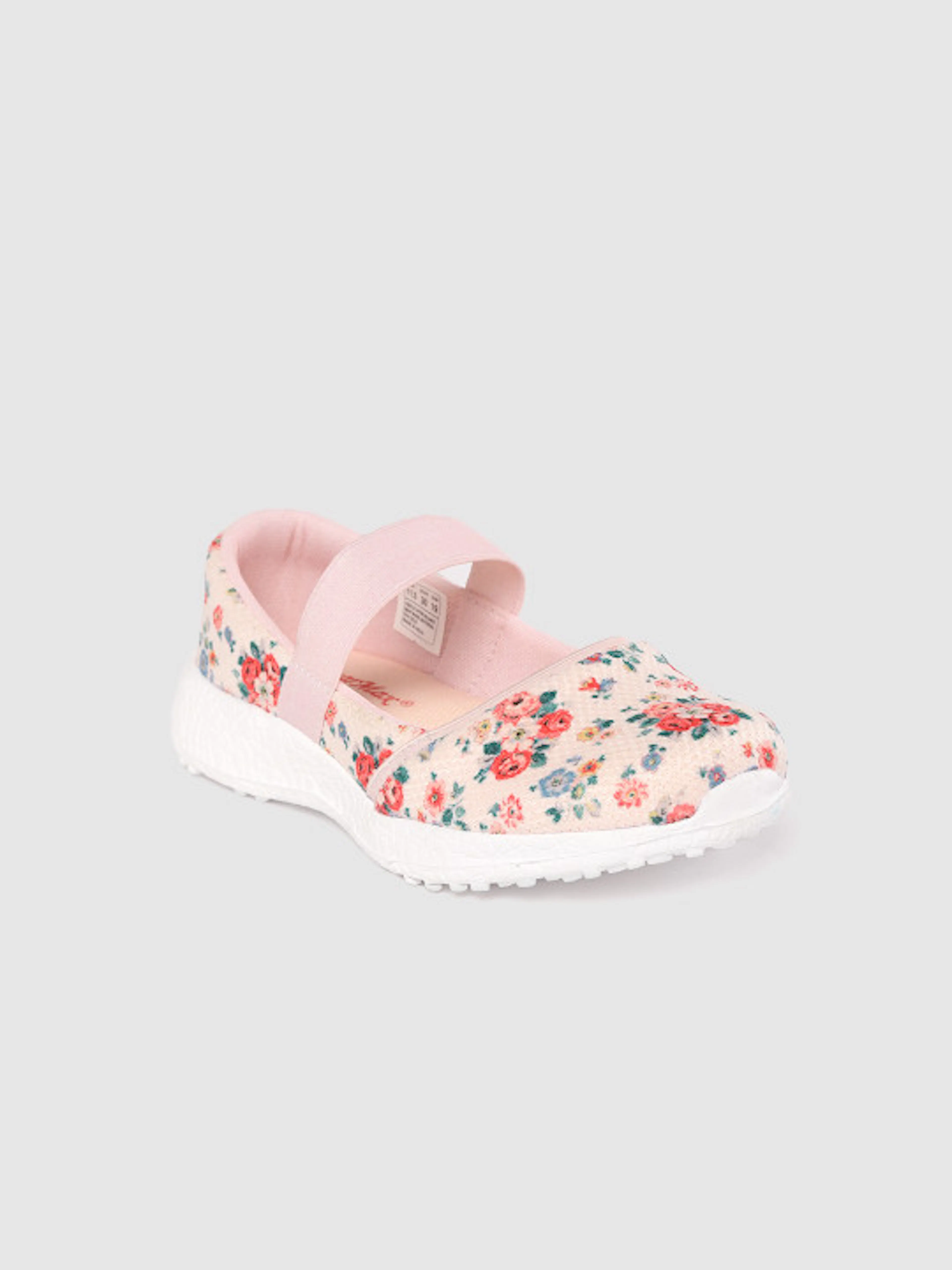 KazarMax Girls Peach-Coloured & Teal Green Floral Print Slip-Ons