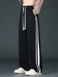 Paralians Striped Men Black Track Pants