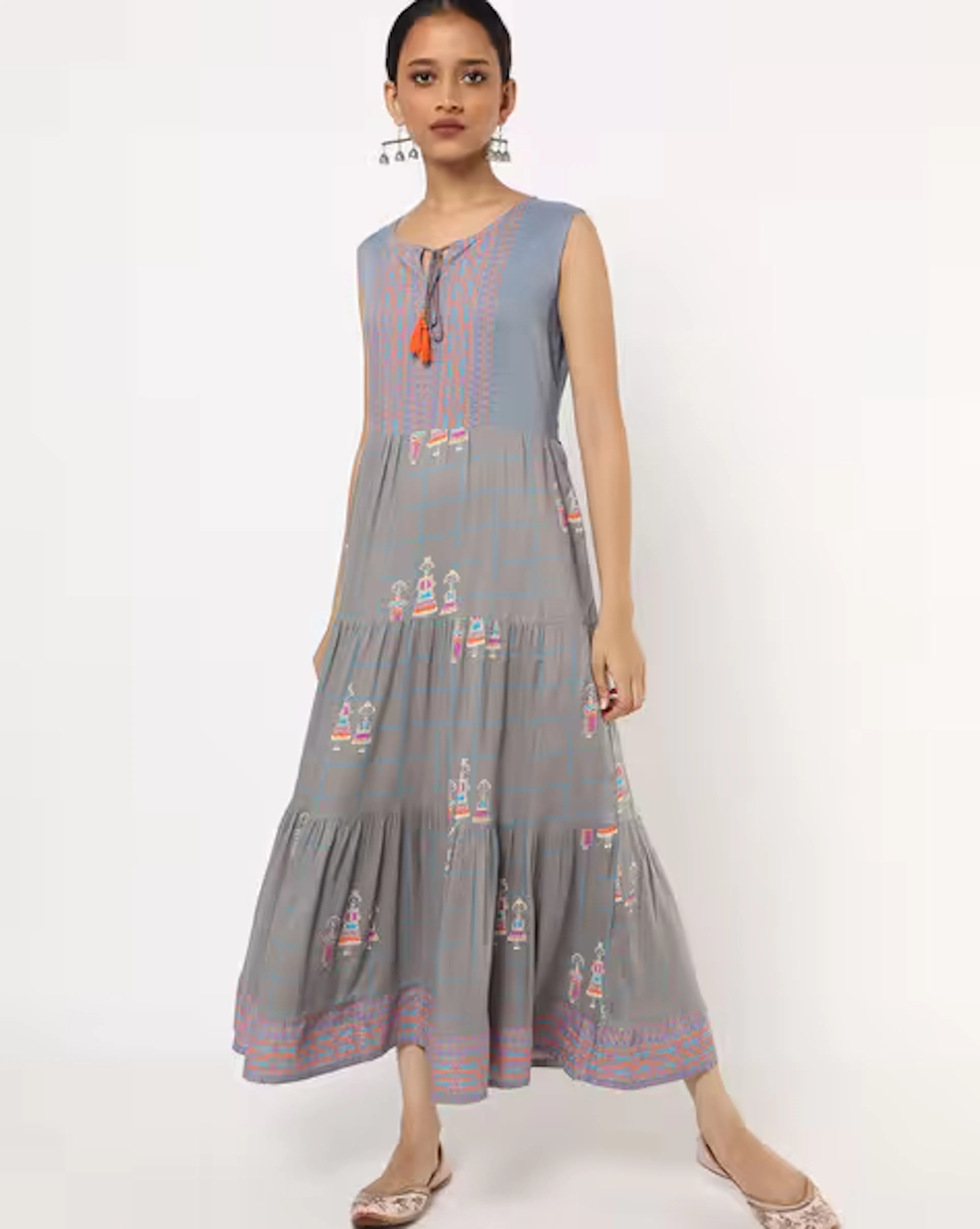 Printed Tiered A-line Midi Dress