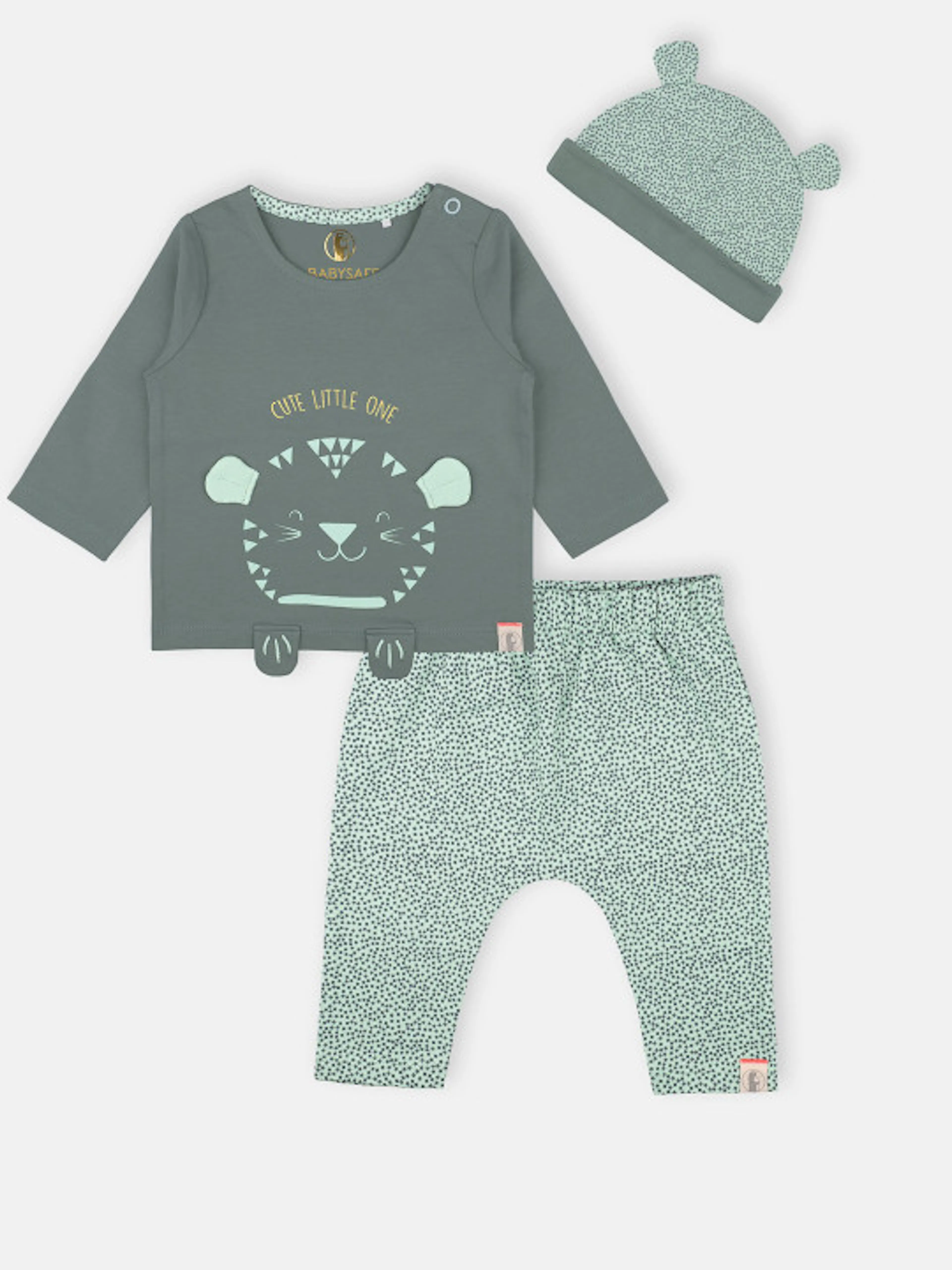 Babysafe Boys Grey & Sea Green Printed T-shirt with Pyjamas & Beanie